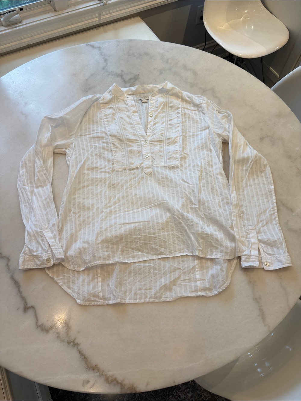 J. Crew White Long-Sleeve Button-Front Band Collar Bib front Shirt